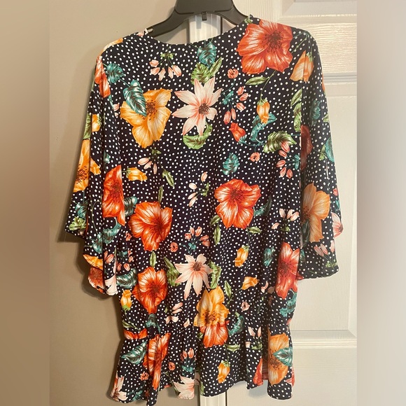 Easel Floral Print Polka Dot V Neck Tunic Top 3/4 Sleeve Oversized Sz Medium - Picture 3 of 13